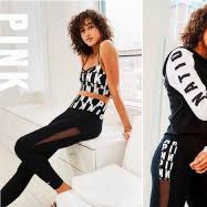 VS PINK M Logo Mesh Pocket Leggings